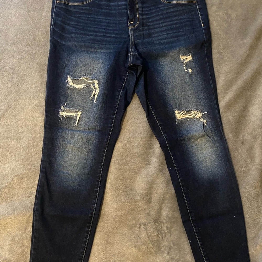 Blue Skinny Jeans with Distressed Details